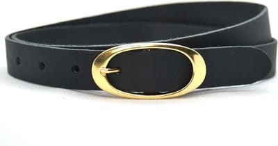 Smalle Dames riem Leer - Zwart - Ovale gouden gesp - Riemmaat 85 - Totale lengte 100 cm