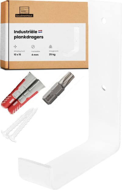 GoudmetHout® Industriële Plankdragers L-vorm UP - 10 cm - Stalen Plankdrager voor Wandschap, Muurrek of Wandconsole - Max 25 kg - 1 stuk - Mat Wit
