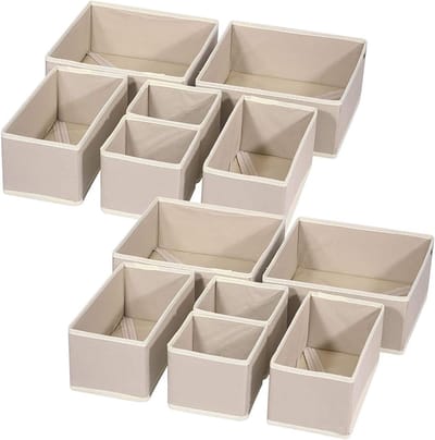 Famanu – Lade-organizer set van 12, opvouwbare stoffen kledingkast-organizers voor ondergoed, sokken, babykleding en accessoires, opbergsysteem voor lades en commodes