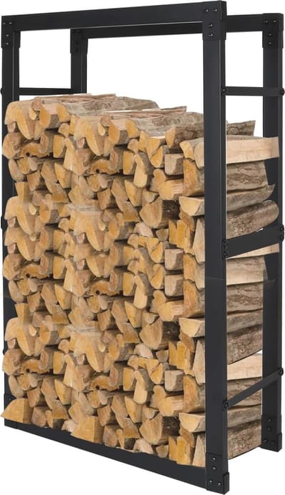Brandhoutrek voor binnen en buiten - Metalen staander voor open haard en oven - 60x25x100 cm - Zwart