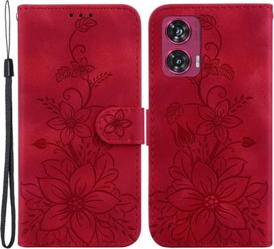 Coverup Hoesje - Geschikt voor Motorola Edge 50 Fusion Hoesje - Coverup Bloemen Book Case - Rood