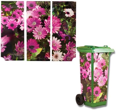 Afvalbak Stickers - Bloemen Decoratie - Buiten Decoratie - Weerbestendig - 3 Stuks - Roze Tinten
