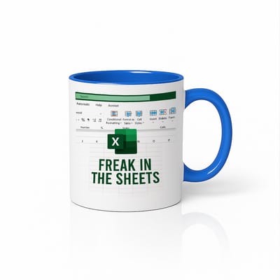 Witte & Blauwe Mok 330ml – “Freak in the Sheets” Excel Grappige Koffiemok – Humor Cadeau voor Collega’s & Accountants – Keramische Thee- en Koffiemok