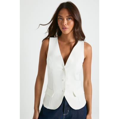 boohoo Dames Op maat gemaakte vest met knoopdetails | Ecru | Maat: 36