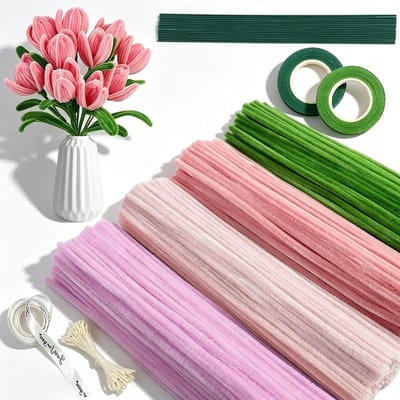SnelShoppen - 400 Stuks Pijpenragers Set, 30 cm Chenille Draad in 4 Kleuren voor Creatief Knutselen van Bloemen, Inclusief Accessoires voor Kinderen e