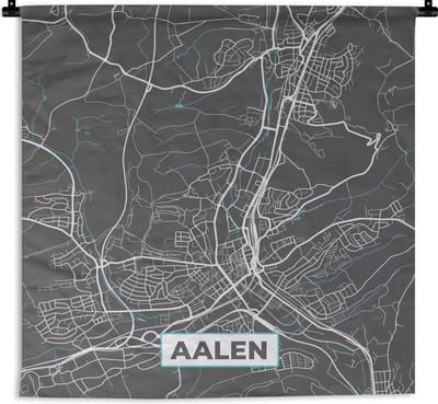 Wandkleed - Wanddoek - Blauw – Duitsland – Plattegrond – Stadskaart – Kaart – Aalen - 180x180 cm - Wandtapijt