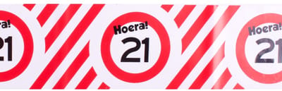 Afzetlint | rood en wit | lengte 10 meter | verjaardag 21 jaar