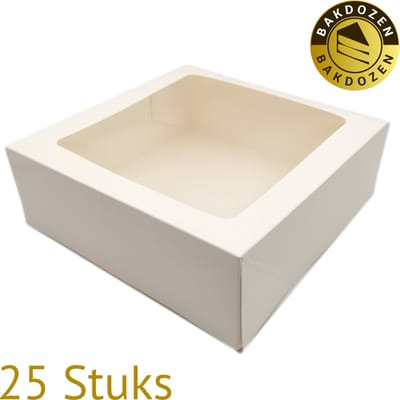 Bakdozen.nl Taartdoos Karton - Met Venster - Wit - 25 Stuks - (26cm x 26cm x 9cm) - Cakedoos - Taartdoos - Gebaksdoos