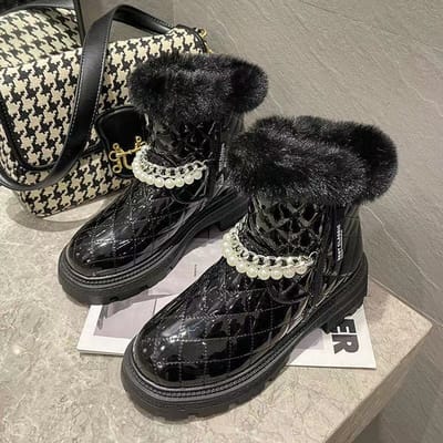 Winter Sneeuwlaarzen Dames Outdoor Platte Zool Super Dik Koudebestendig Alles-match Glanzend Studenten Sneeuwschoenen 35 black