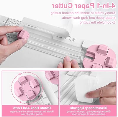 4-in-1 Papier Snijder met 4 Bladen voor Precisie, Scrapbooking en Kaarten Maken, Inclusief Liniaal en Eenvoudige Bediening