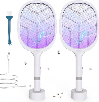 Thijox - Elektrische Vliegenmepper Mosquito Killer - 2-in-1 Extra Sterke Vliegenmepper met UV Loklamp & USB Oplaadstation voor Binnengebruik