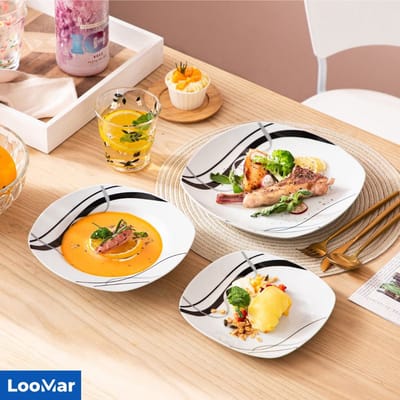 LooMar Serviesset – 18 delig – 6 persoons – Keramiek - Luxe – Bordenset – Dinerborden – Dessertborden - Wit met Print