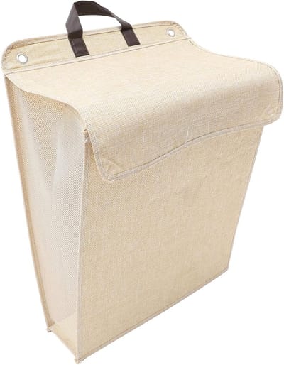 Wasmand met Deksel - Opbergmand Kleding - Ruimte Besparen - Wandhangend Ontwerp - 48x36x21 cm - Beige