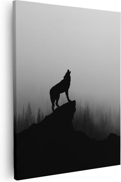 Artaza Canvas Schilderij Wolf - 80x100 cm - Groot - Wanddecoratie Dieren - Muurdecoratie Bos - Schilderijen Op Canvas Silhouet