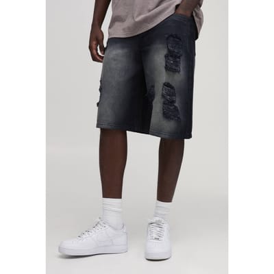 Extreme Baggy Gescheurde Denim Shorts | Washed Black | Size 36