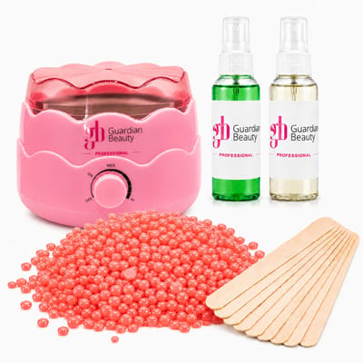 Guardian Beauty Wax Warmer Set - Ontharing - Roze - 500g Rose Harde Wasbonen - 60ml Pre en Na Wax Spray + 20 stuks Spatels