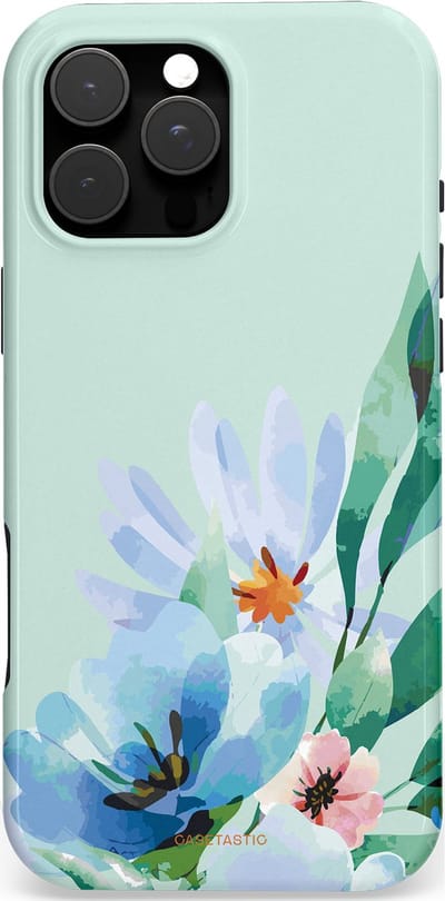 Casetastic hoesje geschikt voor Apple iPhone 16 Pro Max - MagSafe - Dubbellaagse bescherming - Lente schildering - Fashion Case - Lichtgrijs Lichtblauw Mintgroen