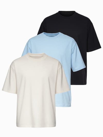 OMBRE T-shirt - Loose Fit - Katoen - Korte Mouw Zwart / Lichtblauw / Gebroken Wit S