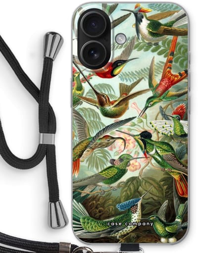 Case Company® - Hoesje met koord geschikt voor iPhone 16 hoesje met Koord - Haeckel Trochilidae - Telefoonhoesje met Zwart Koord - Bescherming aan alle Kanten en Over de Schermrand