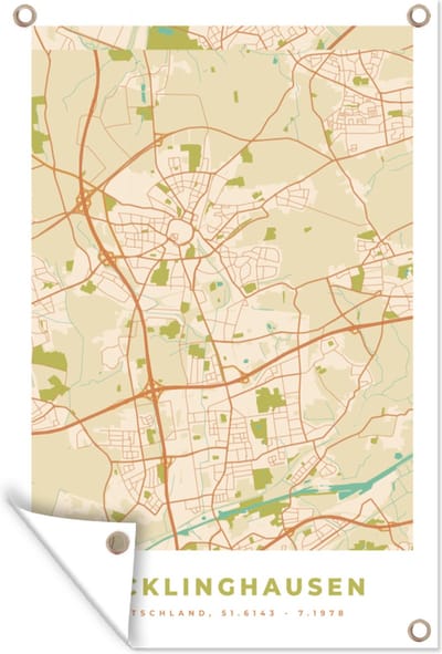 Muurdecoratie Plattegrond - Recklinghausen - Kaart - Stadskaart - Vintage - 120x180 cm - Tuinposter - Tuindoek