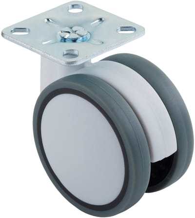 SOTECH meubelwiel Hamm Ø 63 mm hoogte 74,5 mm, wit/grijs, 35Kg draagvermogen, schroefplaat 47 x 47 mm, zonder rem