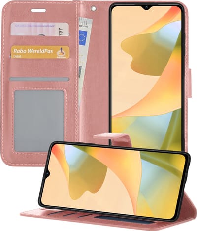 Hoesje - Met Pasjeshouder - Geschikt voor OPPO A16s - Luxe Bookcase Portemonee - Flip Case - Kunstleer Book Case - Flipcase - Book Cover - Walletcase - Portemonneehoes - Telefoonhoesjes - Rosé goud
