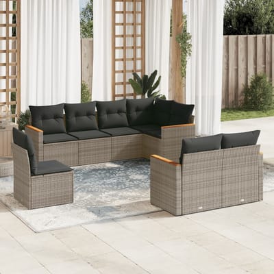 vidaXL - 8-delige - Loungeset - met - kussens - poly - rattan - grijs