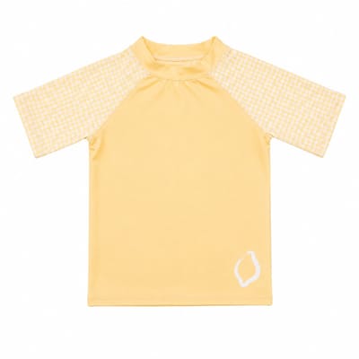 Ducksday - UV-Zwemshirt voor baby - UV-werend UPF50+ - Rashguard met Korte mouwen - unisex - Lemonade - Geel - maat 1 jaar