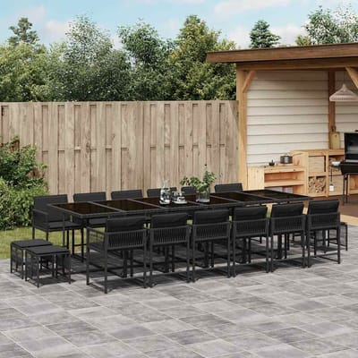 vidaXL - 17-delige - Tuinset - met - kussens - poly - rattan - zwart