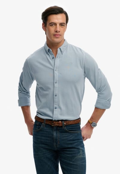 Superdry - Vintage Destroy Piqué Overhemd met Lange Mouwen - Heren - Lange mouwen shirts