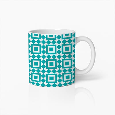 Geometrisch Vierkanten Patroon Mok 330ml – Moderne Keramische Koffiebeker – Stijlvol Cadeau voor Thuis & Kantoor