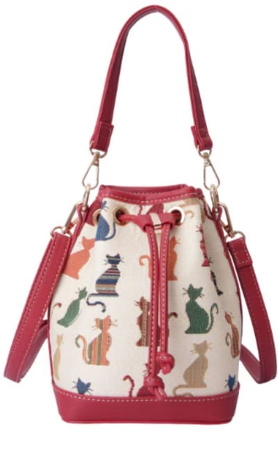 Bucket Bag – Handtas - Schoudertas - Gobelinstof & Vegan Leer – Cheeky Cat - Kat - Katten