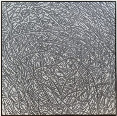 Fine Asianliving Olieverf Schilderij 100% Handgegraveerd 3D met Reliëf Effect en Zwarte Omlijsting 100x100cm Grijs