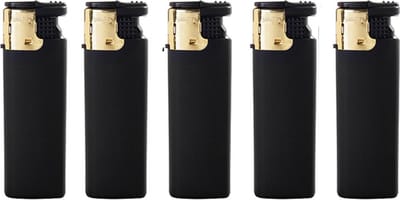 Angel Hervulbare Turbo / Jet Vlam Klik Aansteker / Aanstekers Zwart met Goud (5 stuks)
