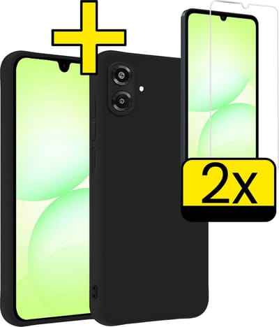 Hoesje - Met 2x Screenprotector - Geschikt voor Samsung Galaxy A07 - Sterk & Shockproof - Back Cover - Siliconen Case - Telefoon Hoes - Telefoonhoesjes - Zwart