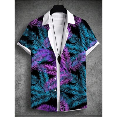 Zomer 3D Print Heren Shirt Tropisch Hawaïaans Strandvakantie Plant Kokosboom Korte Mouw T-shirt 4-Way Stretch Stof Shirt 4XL white