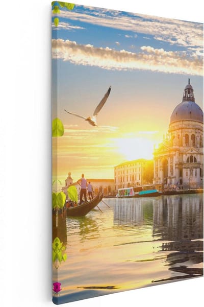 Artaza Canvas Schilderij Zonsondergang - 20x30 cm - Klein - Muurdecoratie Italië - Wanddecoratie Bloemen - Kamer Accessoires Gondel