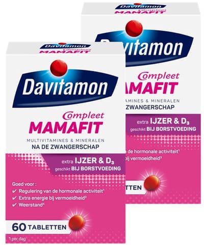 Davitamon Compleet Mamafit - multivitamine voor na de zwangerschap - helpt je om aan te sterken na de bevalling - met ijzer en vitamine D3 - 2 x 60 tabletten - BUNDEL 2 STUKS