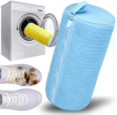 Dailygoods - Waszak voor schoenen – waszak voor schoenen met villosities, schoenentas voor wasmachine met ritssluiting, herbruikbaar, waszakken voor sneakers (blauw/verpakking 1)
