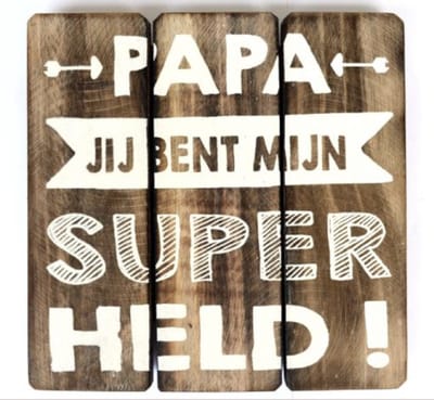 Tekst bord 20x20 papa superheld naturel