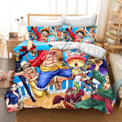 Anime Dekbedovertrek Set uit één stuk Dekbed Bedrukt Nika Luffy Gear Cartoon Twin Size Beddengoedsets Cadeaus 3-delige Set Woondecoratie EU Single 135x200cm blue