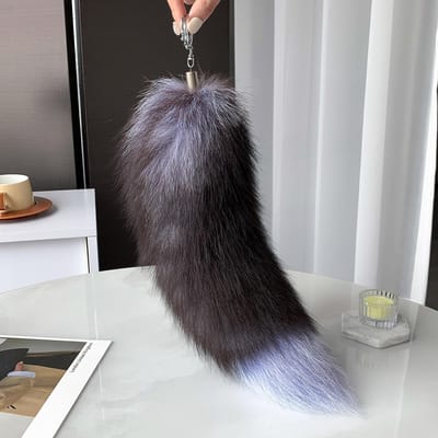 40cm Echte Vossenstaart Sleutelhanger Unisex Pompom Hanger Tas Charm Auto Sleutelhanger Schattige Pluizige Sleutelhangers voor Vrouwen Tas Accessoires Cadeaus black