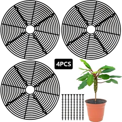 4 stuks plantenpotafdekking plantenbeschermer van dierenbloempotrooster met centrale uitsparing bloemafdekking bodembeschermers (zwart, 11,8 inch)