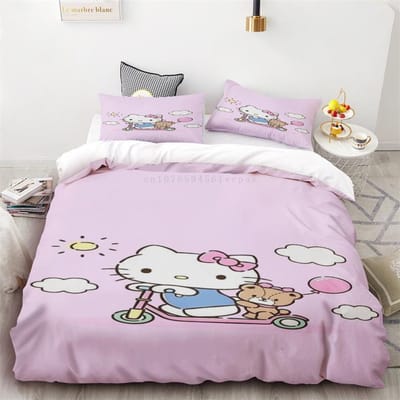 Hello Kitty Sanrio Beddengoedsets Dekbedovertrek Bedsprei Dekbedovertrek Kussensloop 2-3 Stuks Sets Schattige Slaapkamerdecoratie US King 259x228cm