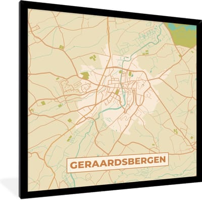 Fotolijst incl. Poster - Kaart - Stadskaart - Geraadsbergen - Vintage - Plattegrond - 40x40 cm - Posterlijst