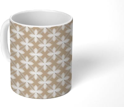 Mok - Koffiemok - Patroon - Symmetrisch - Beige - Mokken - 350 ML - Beker - Koffiemokken - Theemok