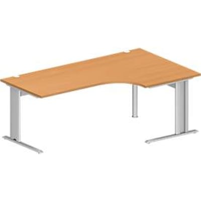 Schäfer Shop Pure hoekbureau PLANOVA BASIC, 90° hoek rechts, C-voet, B 2000 x D 1200/800 x H 717 mm, beuken/wit aluminium + kabelgoot