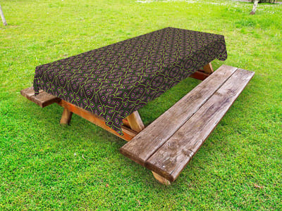 ABAKUHAUS Keltisch Buitentafelkleed, Bloemige Vintage Ethnic, Decoratief Wasbaar Picknicktafelkleed, 145 x 210 cm, Paars Groen