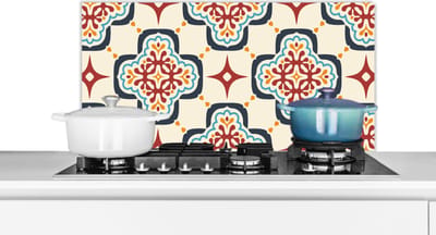Spatscherm keuken 90x45 cm - Kookplaat achterwand Bloemen - Tegel - Vector - Patroon - Muurbeschermer - Spatwand fornuis - Hoogwaardig aluminium