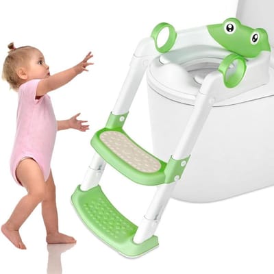Kindertoiletbril met trap - Toilettrainer opstapje - Zelfstandig naar toilet - In hoogte verstelbaar - Opvouwbaar ontwerp - Groen